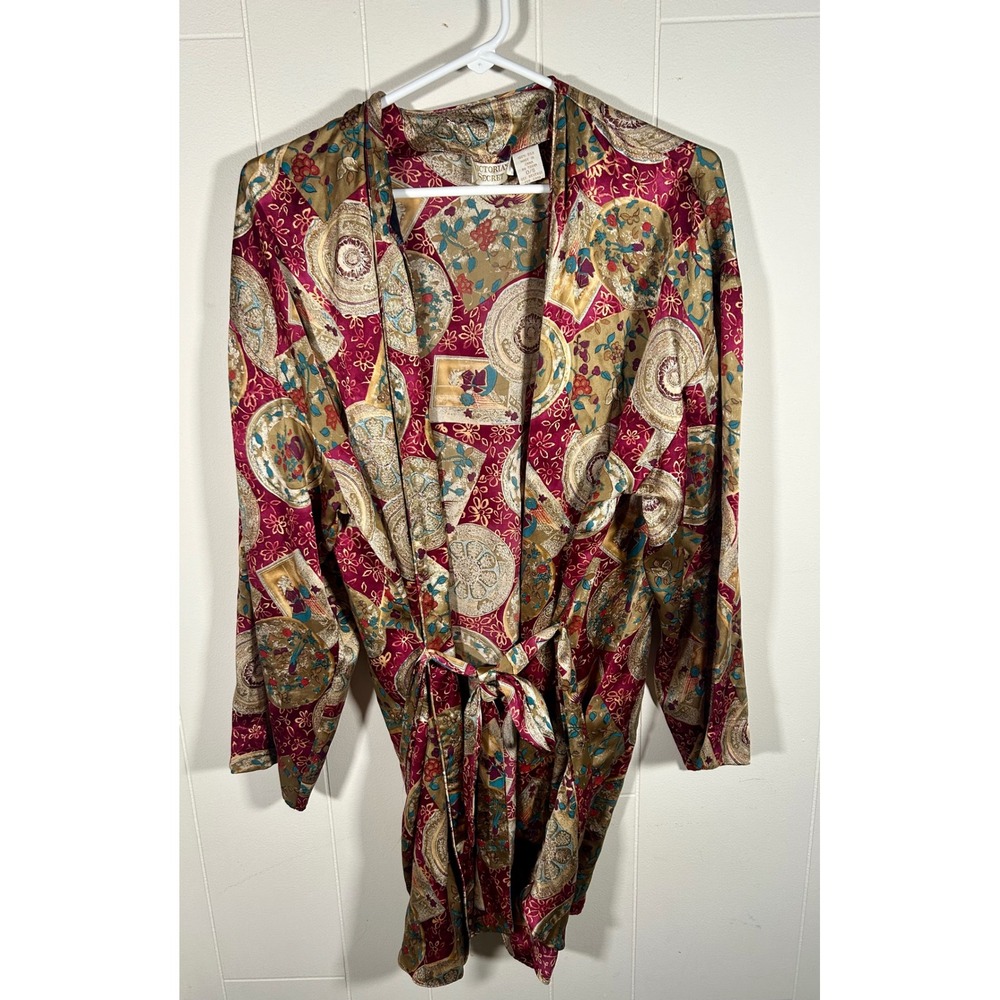 Vintage Victorias Secret Gold Label 100% Silk Robe Kimono One Size Romantic